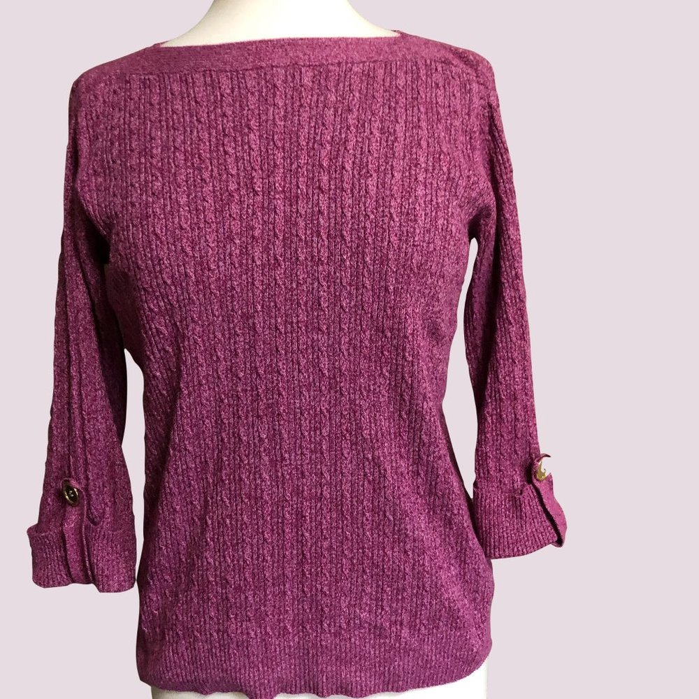 Mulberry Sweater with Gold Button Accents